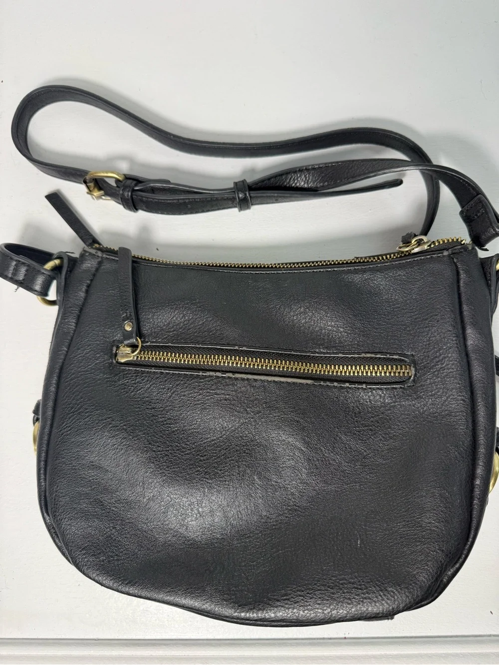 Anthropologie Black Leather Crossbody with Brass Hardware
